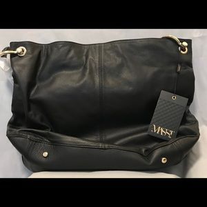 NWT - Black leather hobo bag w/braided straps
